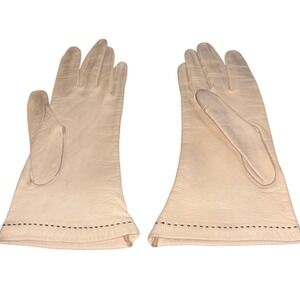 Cream Genuine Deerskin Leather Gloves | Vintage | Whipstitch Trim | Size 7